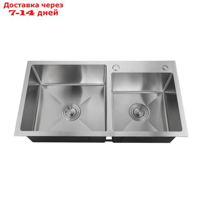Мойка кухонная "РМС" MR-7843, врезная, толщина 3,0 и 1 мм, корзина, дозатор, сатин - фото 2 - id-p226973557