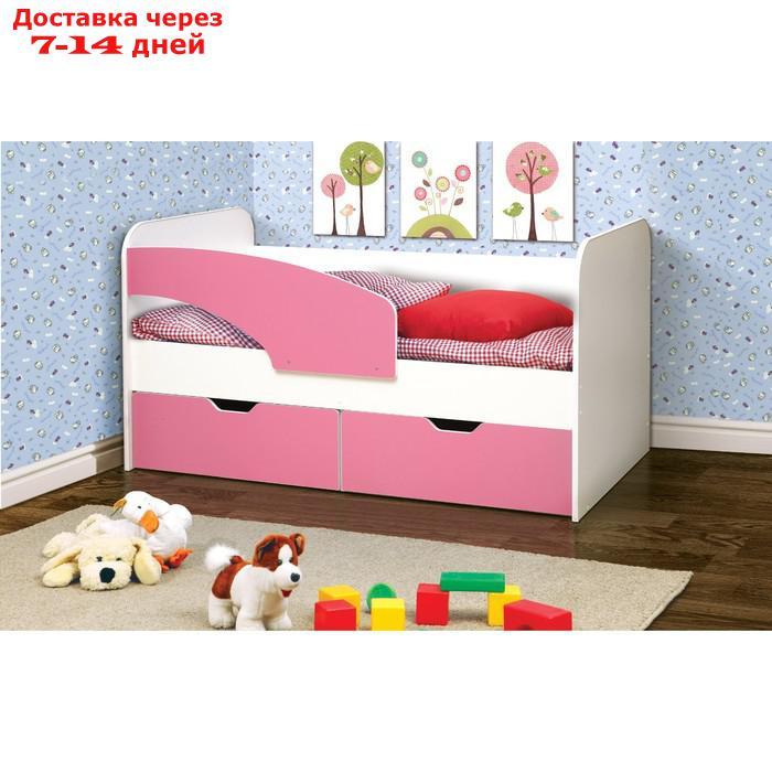 Кровать детская "Дельфин", 2 ящика, 800 × 1800 мм, левая, цвет белый / розовый - фото 1 - id-p226941177