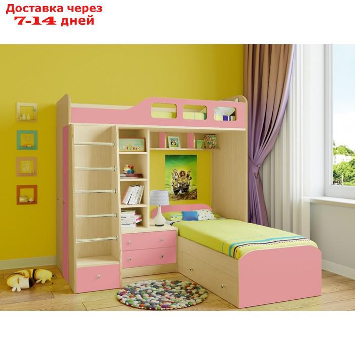 Детская двухъярусная кровать "Астра 4", цвет дуб молочный/розовый - фото 1 - id-p226941185