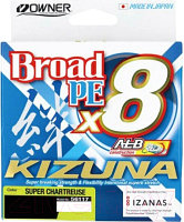 Леска плетеная Owner Kizuna X8 Broad PE Chartreuse 135м 0.21мм 15.3кг / 56117-021