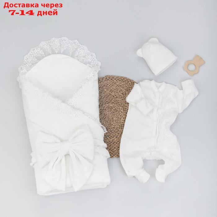 Комплект на выписку KinDerLitto "Бристоль", 5 предметов: одеяло, пелёнка, комбинезон-слип, шапочка, бант, - фото 1 - id-p226939597