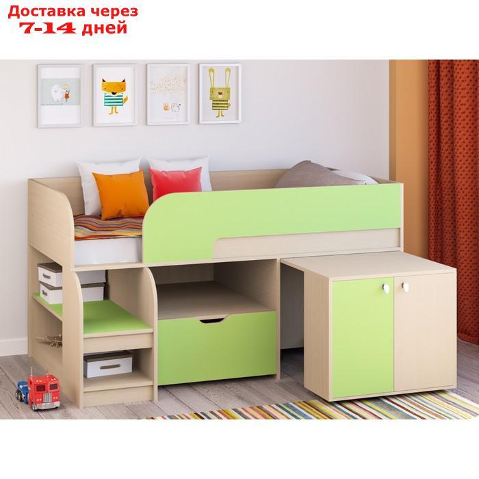 Детская кровать-чердак "Астра 9 V9", выдвижной стол, цвет дуб молочный/салатовый - фото 1 - id-p226979755