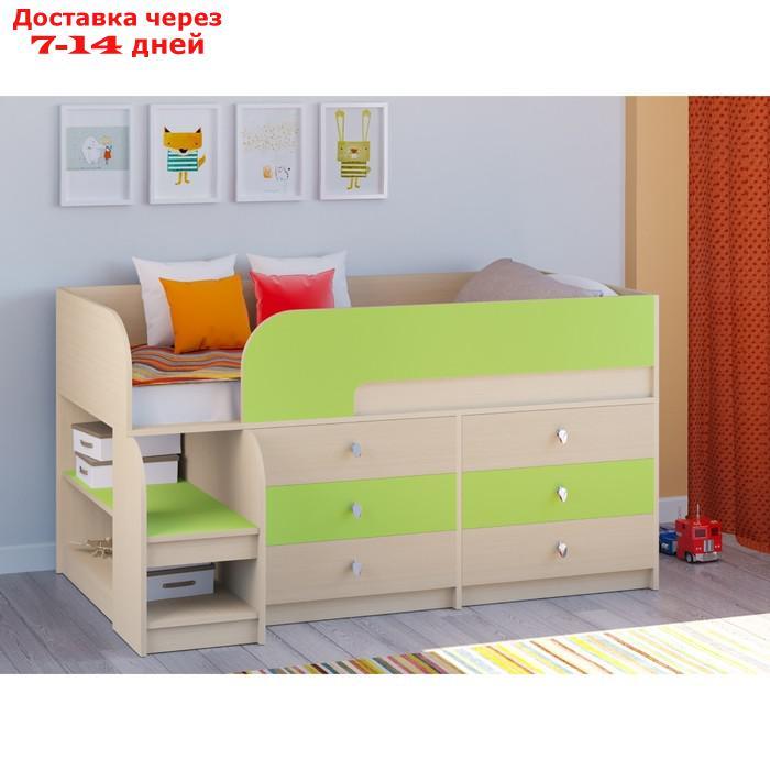 Детская кровать-чердак "Астра 9 V3", цвет дуб молочный/салатовый - фото 1 - id-p226979757