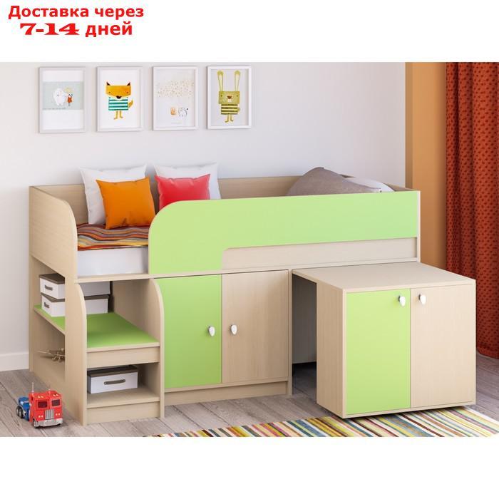 Детская кровать-чердак "Астра 9 V8", выдвижной стол, цвет дуб молочный/салатовый - фото 1 - id-p226979761