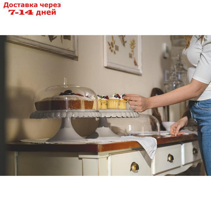 Подставка для торта на ножке с крышкой tiffany, D30 см, серо-бежевая - фото 3 - id-p226977410