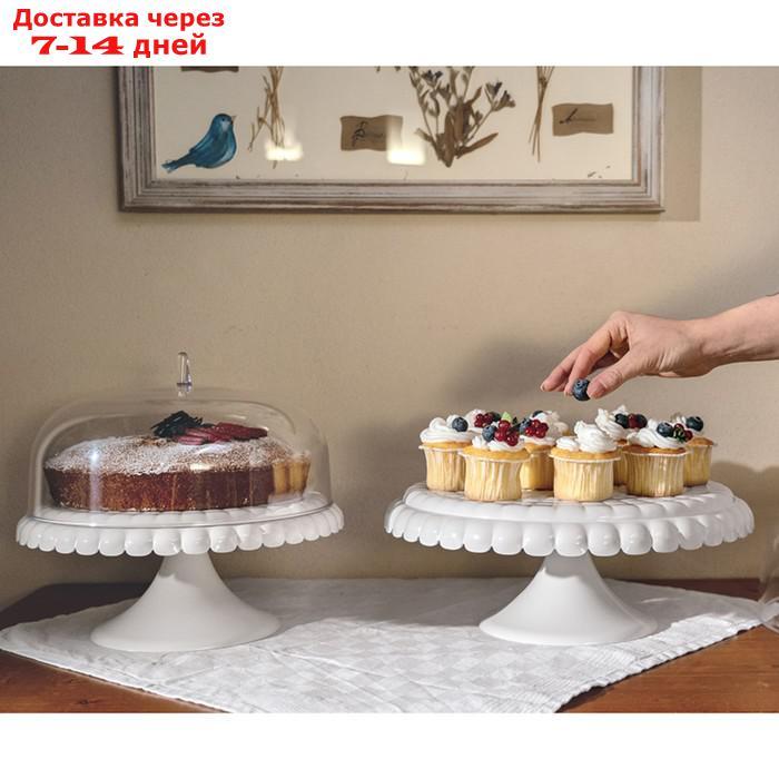 Подставка для торта на ножке с крышкой tiffany, D30 см, серо-бежевая - фото 5 - id-p226977410