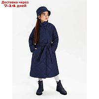 Пальто стёганое для девочек TRENDY, рост 128-134 см, цвет синий