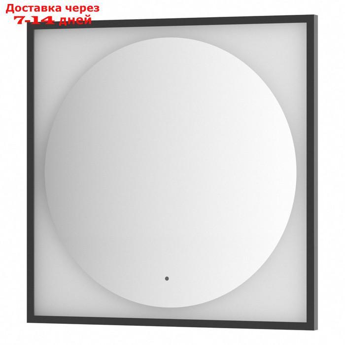 Зеркало в багетной раме с LED-подсветкой 18 Вт, 80x80 см, ИК - выключатель, тёплый белый свет, чёрна - фото 1 - id-p226999239