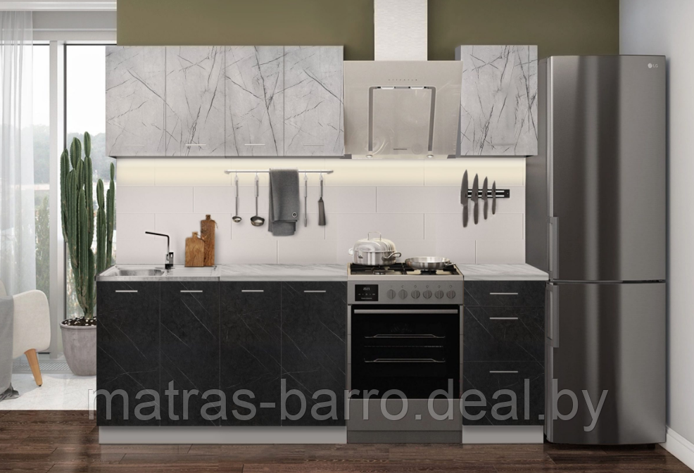 Кухня Оля 1.8 метра мрамор серый/мрамор графитовый - фото 1 - id-p54585443