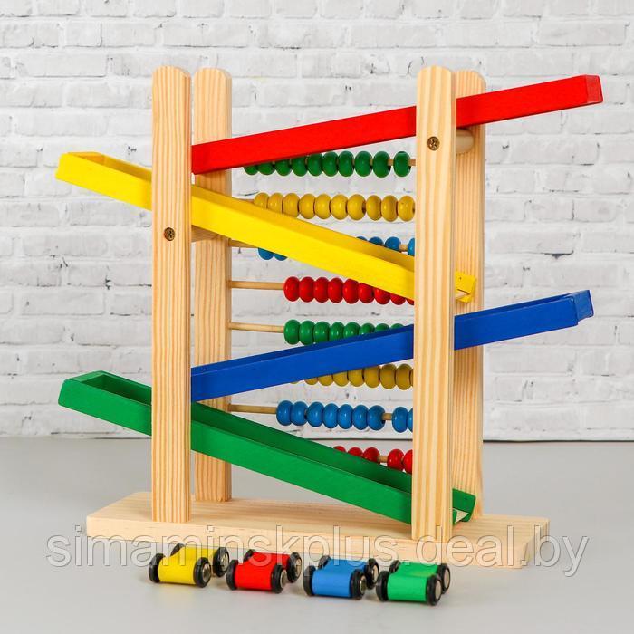 Детская деревянная игрушка 2 в 1 «Автотрек + счёты» 31×28×9,5 см - фото 1 - id-p227280533
