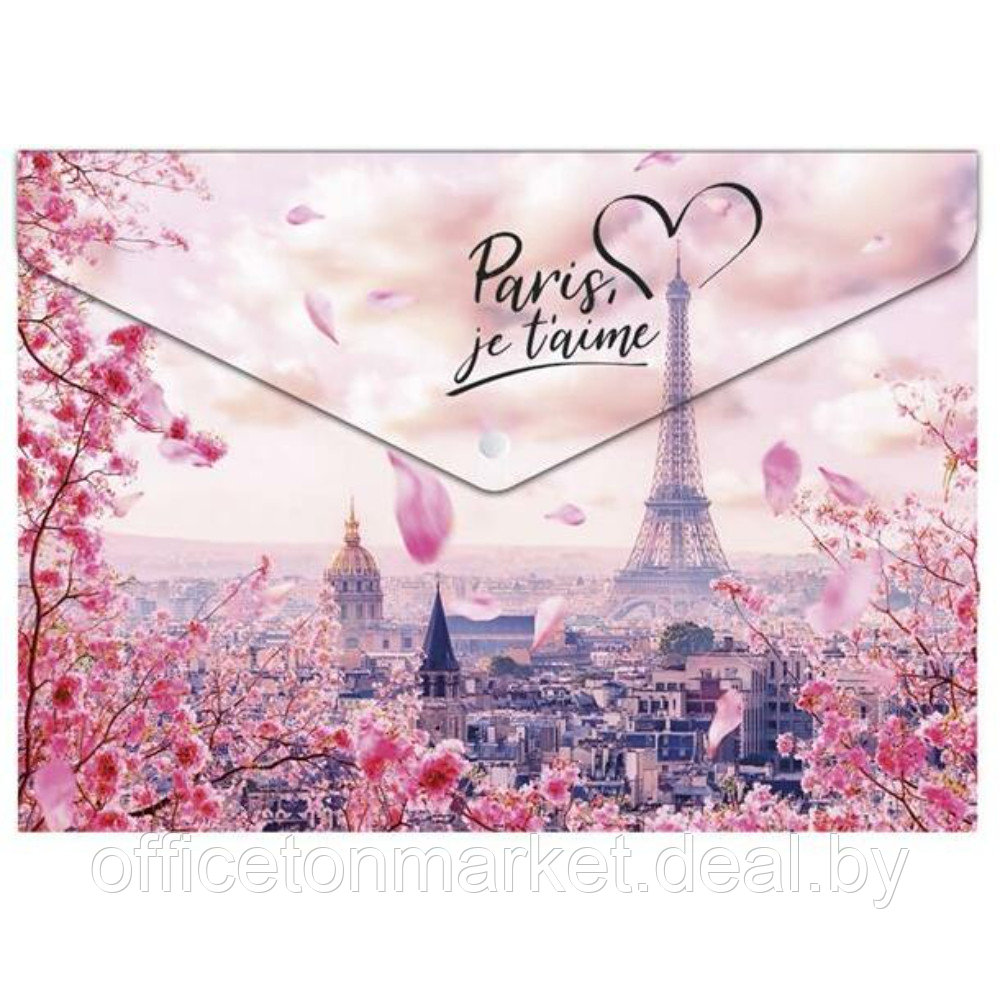 Папка-конверт на кнопке "Take me to Paris", А5, разноцветный - фото 1 - id-p227279993