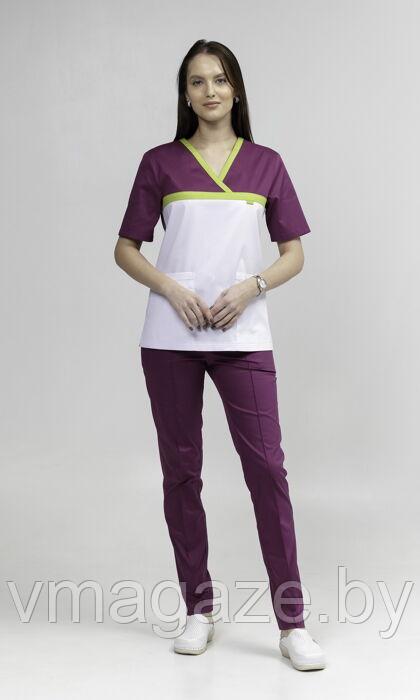 Медицинская женская блуза стрейч (цвет бело-бордовый) - фото 3 - id-p176438535