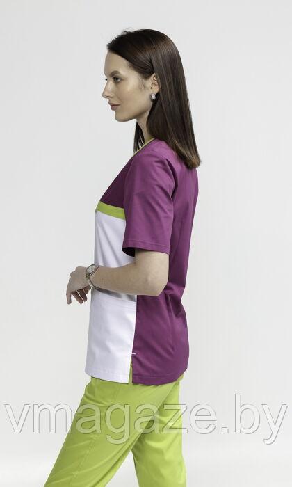 Медицинская женская блуза стрейч (цвет бело-бордовый) - фото 4 - id-p176438535