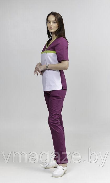 Медицинская женская блуза стрейч (цвет бело-бордовый) - фото 6 - id-p176438535