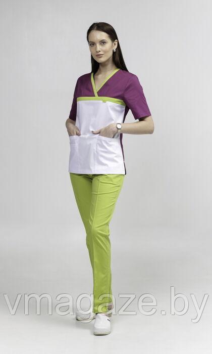 Медицинская женская блуза стрейч (цвет бело-бордовый) - фото 7 - id-p176438535