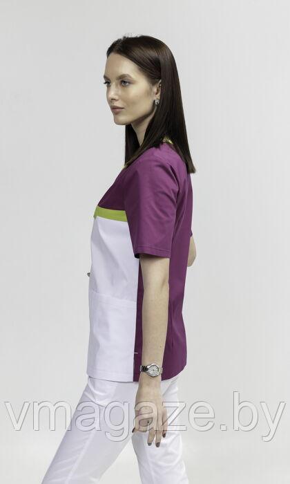 Медицинская женская блуза стрейч (цвет бело-бордовый) - фото 8 - id-p176438535
