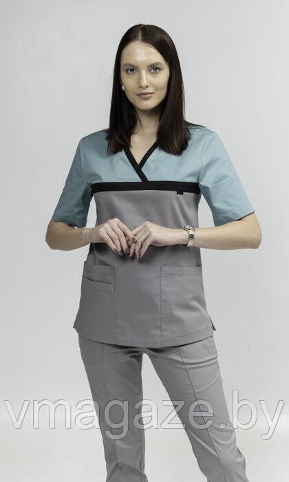 Медицинская женская блуза стрейч (цвет серо-бирюзовый) - фото 1 - id-p176497479