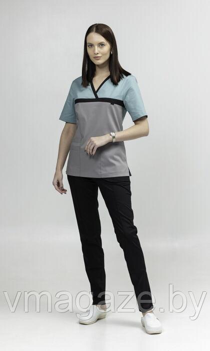 Медицинская женская блуза стрейч (цвет серо-бирюзовый) - фото 3 - id-p176497479