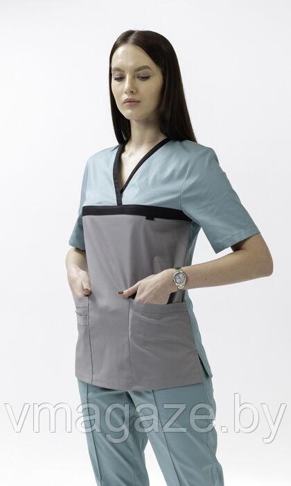 Медицинская женская блуза стрейч (цвет серо-бирюзовый) - фото 6 - id-p176497479