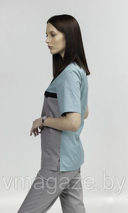 Медицинская женская блуза стрейч (цвет серо-бирюзовый) - фото 7 - id-p176497479