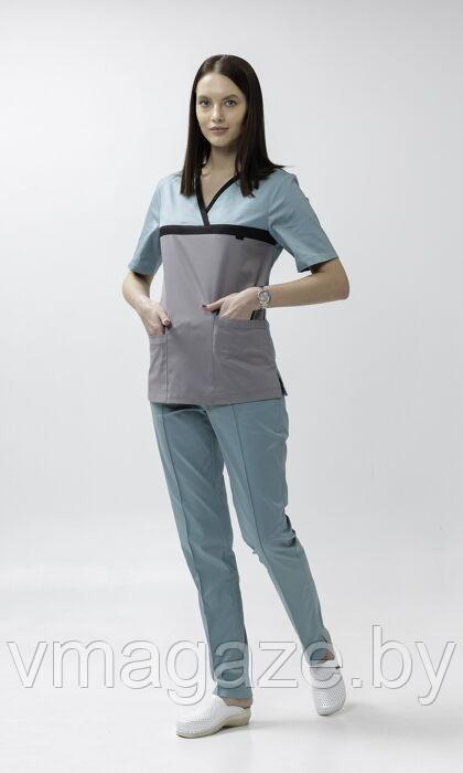 Медицинская женская блуза стрейч (цвет серо-бирюзовый) - фото 9 - id-p176497479