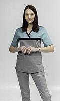 Медицинская женская блуза стрейч (цвет серо-бирюзовый)