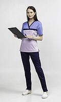 Медицинская женская блуза стрейч (цвет лилово-голубой)