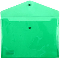 Папка-конверт пластиковая на кнопке «Стамм.» А4+ толщина пластика 0,18 мм, прозрачная зеленая