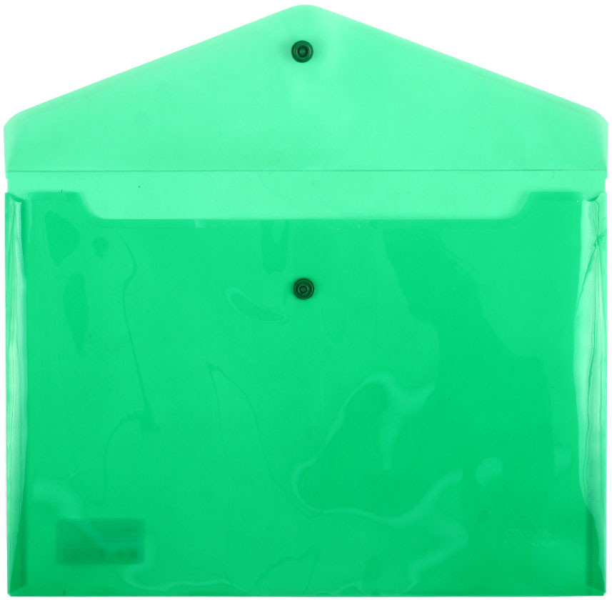 Папка-конверт пластиковая на кнопке «Стамм» А4+ толщина пластика 0,18 мм, прозрачная зеленая - фото 1 - id-p227280888