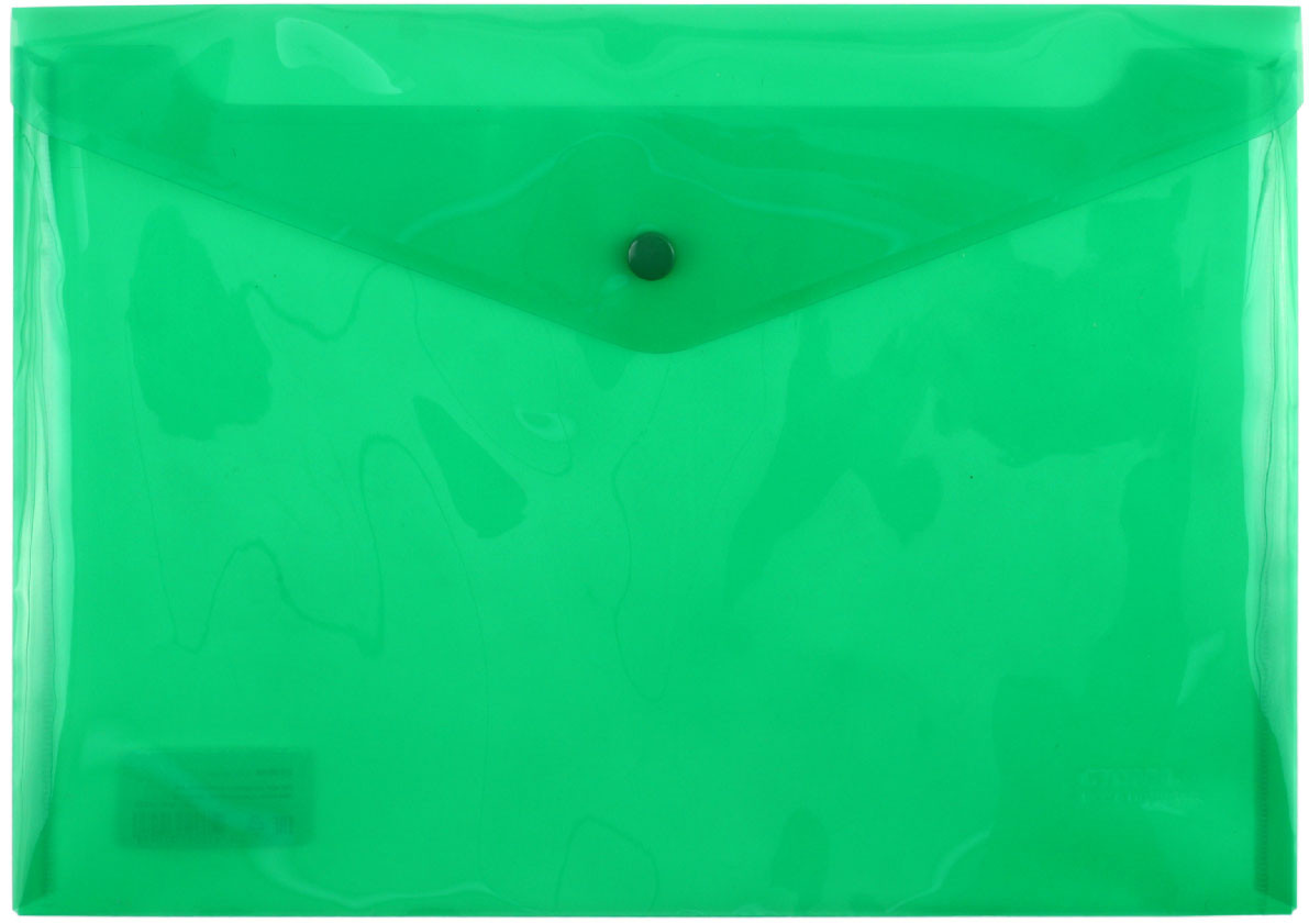 Папка-конверт пластиковая на кнопке «Стамм» А4+ толщина пластика 0,18 мм, прозрачная зеленая - фото 3 - id-p227280888