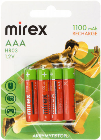 Аккумулятор Mirex AAA, 1.2V, 1100 mAh (4 шт. в упаковке) - фото 1 - id-p227280986