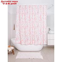 Занавеска Akvarel, для ванной комнаты, тканевая 180х180 см, цвет розовый белый