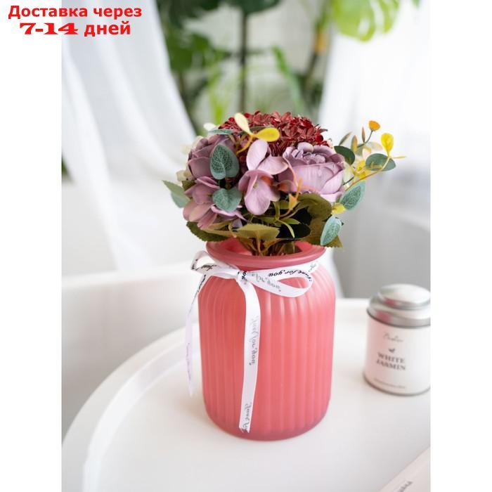 Цветочная композиция "Фантазия" в стеклянной вазе, 11×11×25 см, цвет розовый - фото 1 - id-p227044075