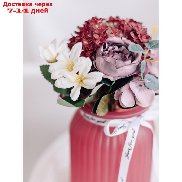 Цветочная композиция "Фантазия" в стеклянной вазе, 11×11×25 см, цвет розовый - фото 7 - id-p227044075