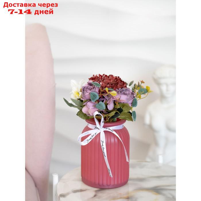 Цветочная композиция "Фантазия" в стеклянной вазе, 11×11×25 см, цвет розовый - фото 8 - id-p227044075