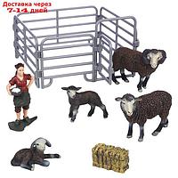 Набор фигурок "На ферме": семья баранов, фермер, ограждение, 6 предметов