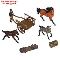 Набор фигурок "Мир лошадей": лошадь и 2 жеребенка, фермер, телега, 7 предметов