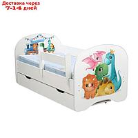 Кровать детская с фотопечатью "Динозаврики", 700×1400 мм, с 1-м ящиком, цвет белый