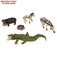 Набор фигурок "Мир диких животных": 2 зебры, 2 бегемота и крокодил, 5 фигурок