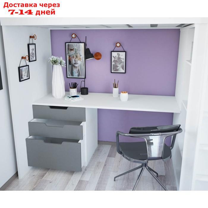 Кроватка-чердак Polini kids Simple с письменным столом и шкафом, цвет белый-серый - фото 3 - id-p227044166
