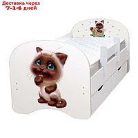 Кровать детская с фотопечатью "Сиамский котёнок", 800×1900 мм, с 2-мя ящиками, цвет белый