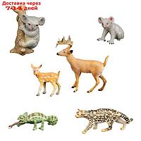 Набор фигурок "Мир диких животных": 2 коалы, 2 оленя, ягуар, хамелеон, 6 фигурок