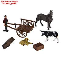 Набор фигурок "На ферме": лошадь, овца, теленок, фермер, телега, 7 предметов
