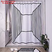 Занавеска Grafica для ванной комнаты тканевая 180х200 см, цвет белый-чёрный