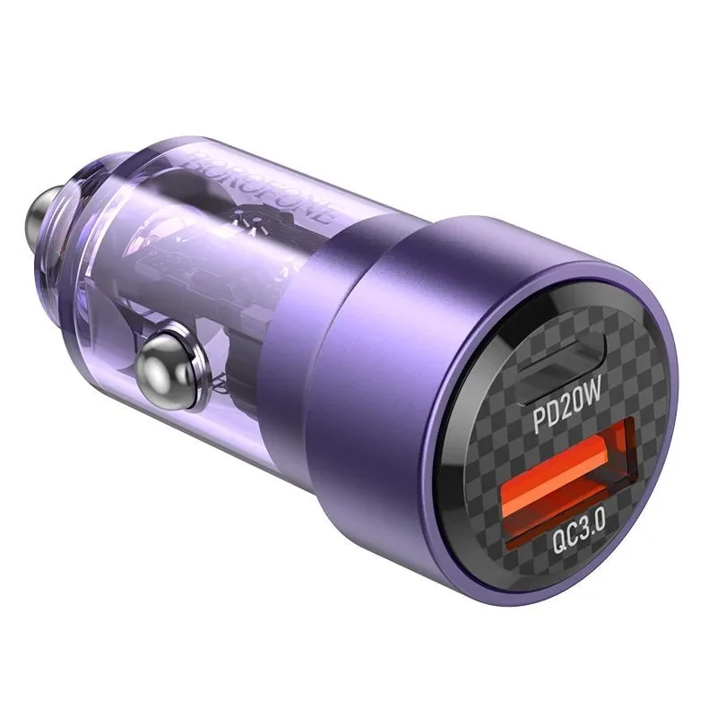 Автомобильное зарядное устройство USB BOROFONE BZ20, 1 USB QC3.0 + 1 USB Type-C PD38W, пурпурный 556859 - фото 1 - id-p227281644