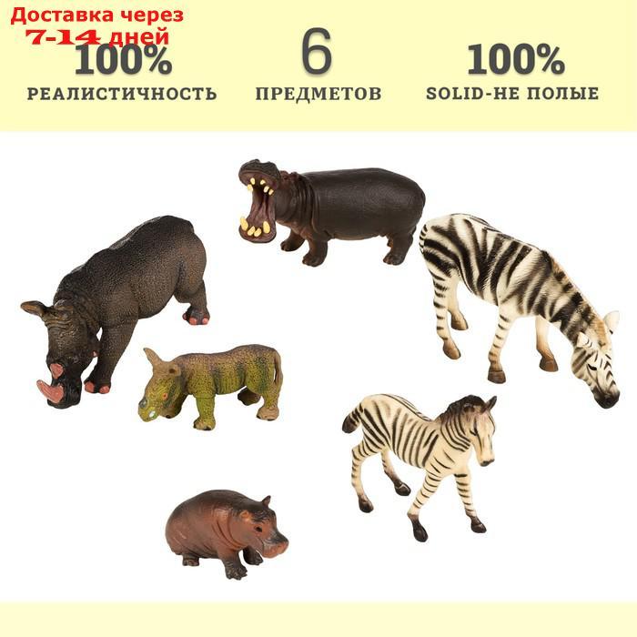 Набор фигурок "Мир диких животных": 2 зебры, 2 бегемота, 2 носорога, 6 фигурок - фото 3 - id-p227042483