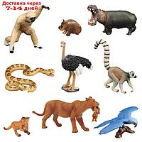 Набор фигурок: 2 льва, змея, лемур, попугай, обезьяна, страус, 2 бегемота, 9 предметов
