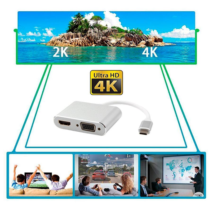 Адаптер - переходник USB3.1 Type-C - HDMI - VGA, серебро 555687 - фото 5 - id-p225058795