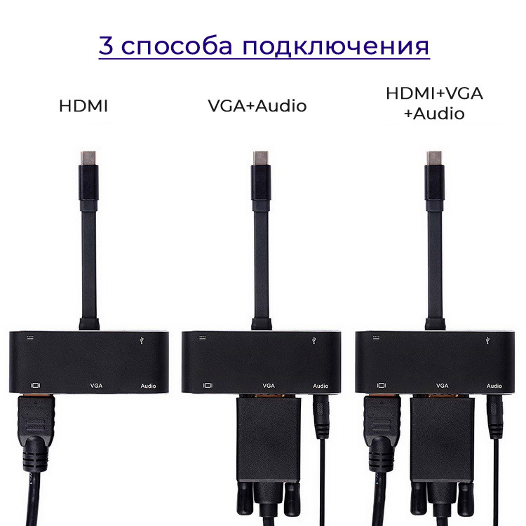 Адаптер - переходник - хаб 5in1 USB3.1 Type-C на HDMI - VGA - jack 3.5mm (AUX) - USB3.0 - USB3.1 Type-C 555693 - фото 4 - id-p225058797