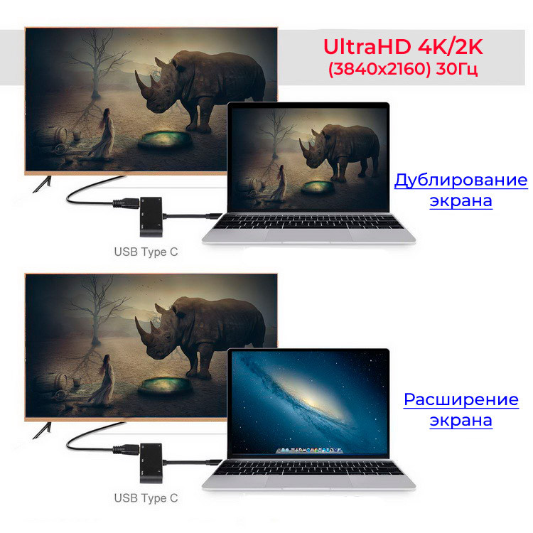 Адаптер - переходник - хаб 5in1 USB3.1 Type-C на HDMI - VGA - jack 3.5mm (AUX) - USB3.0 - USB3.1 Type-C 555693 - фото 5 - id-p225058797